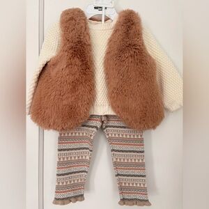 Happily Grey Kids Cream Knit Sweater and Patterned Leggings Matching Set, 18M